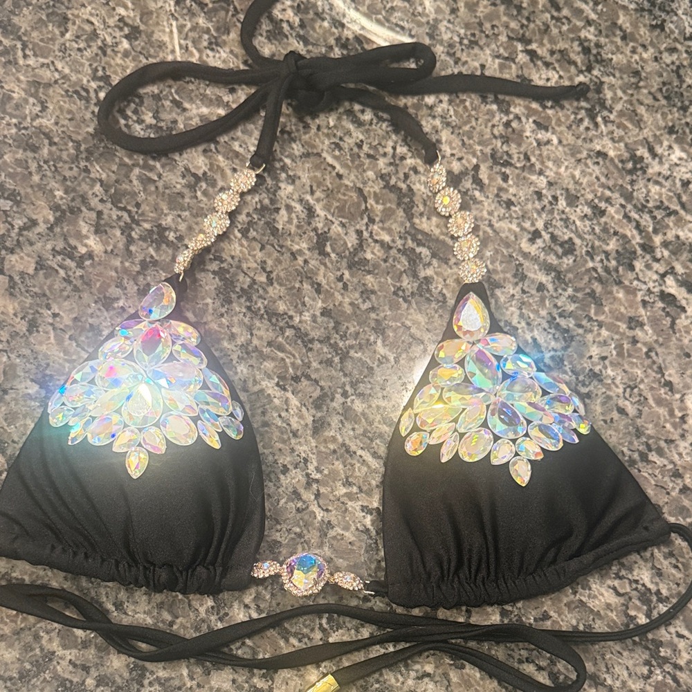 RARE CRUSH Black RHINESTONE Black Bikini Top
